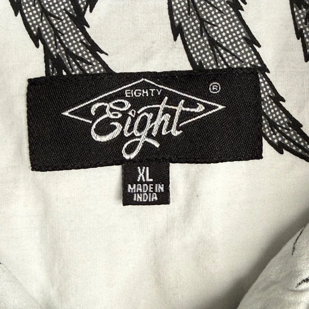 Eighty Eight Mens XL White‎ Black Pot Leaf Print Cotton Short Sleeve Button Down